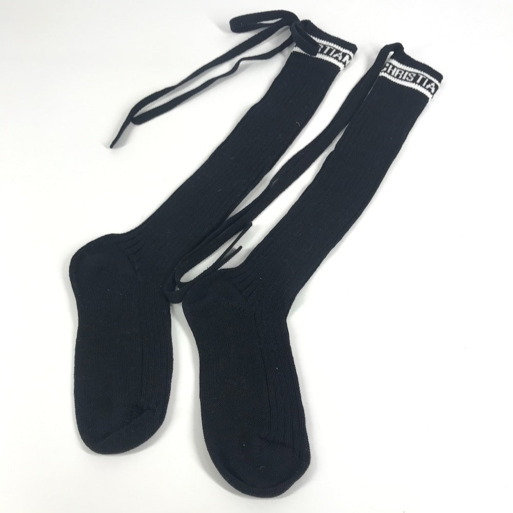 Dior リボン りぼん ロゴ ニーハイソックス ハイソックス アクセサリー バイカラー 靴下 コットン レディース ブラック