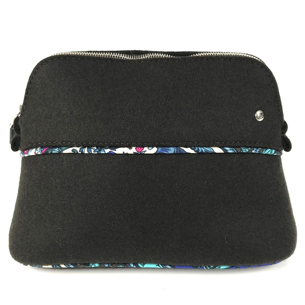 HERMES Serie Logo Makeup Pouch Felt Cosmetic Pouch Women's Black