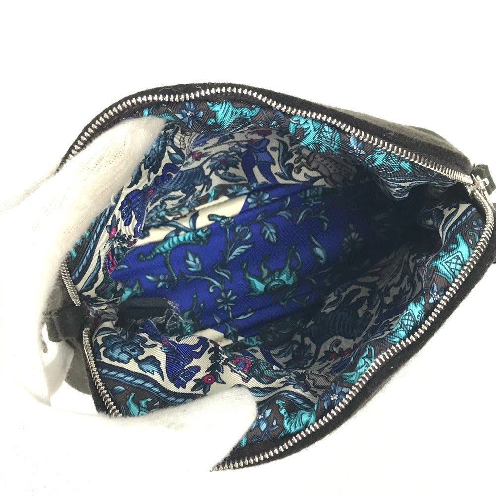 HERMES Serie Logo Makeup Pouch Felt Cosmetic Pouch Women's Black