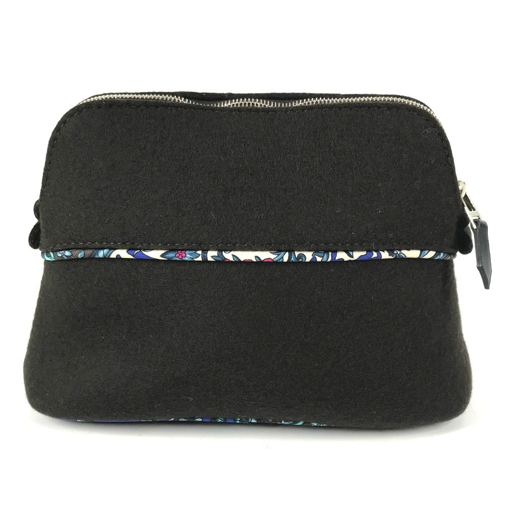 HERMES Serie Logo Makeup Pouch Felt Cosmetic Pouch Women's Black