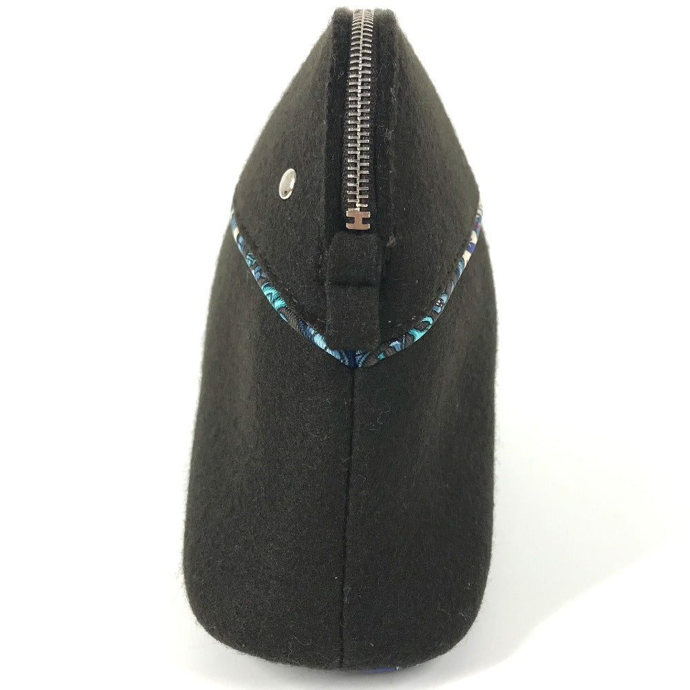 HERMES Serie Logo Makeup Pouch Felt Cosmetic Pouch Women's Black