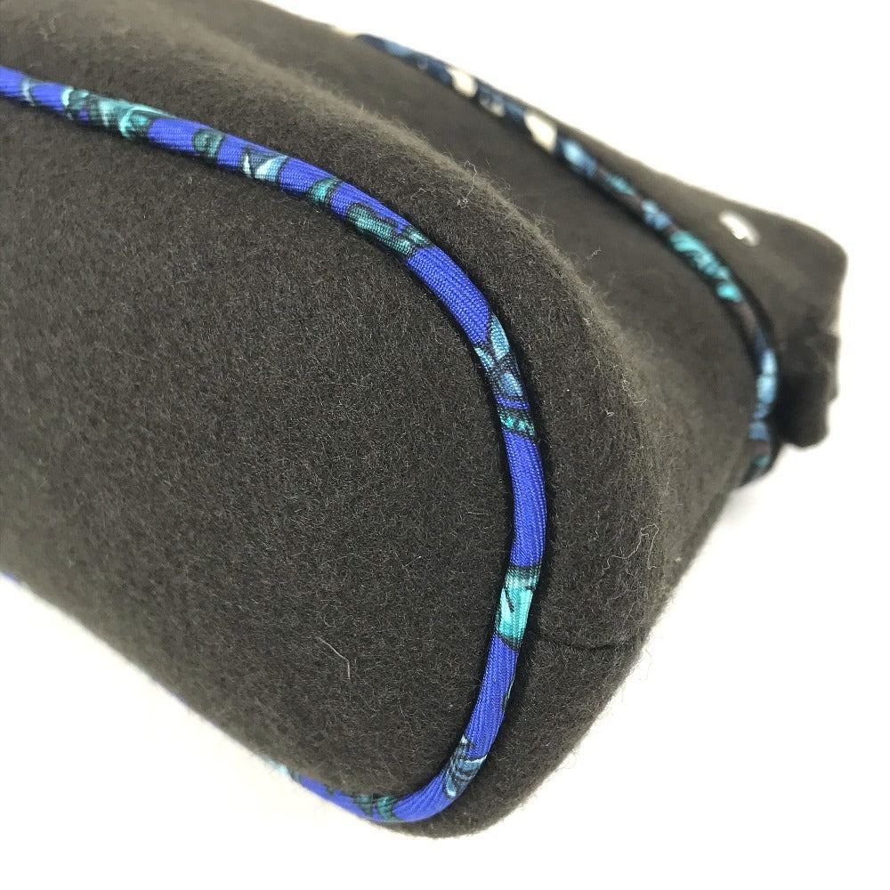 HERMES Serie Logo Makeup Pouch Felt Cosmetic Pouch Women's Black
