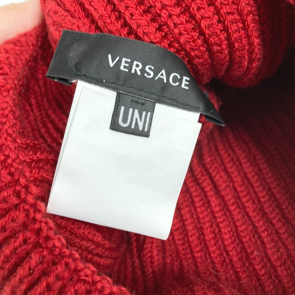VERSACE ロゴ バイカラー ビーニー 帽子 ニット帽 ニットキャップ ニット帽 ウール ユニセックス レッド