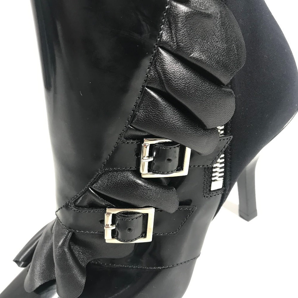 LOUIS VUITTON モノグラム フリル ショートブーツ 靴 シューズ ブーツ レザー レディース ブラック