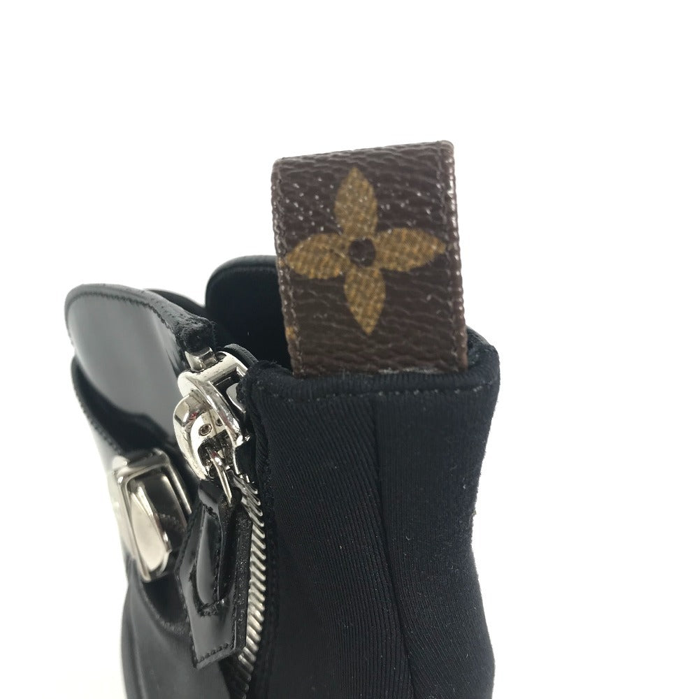 LOUIS VUITTON モノグラム フリル ショートブーツ 靴 シューズ ブーツ レザー レディース ブラック