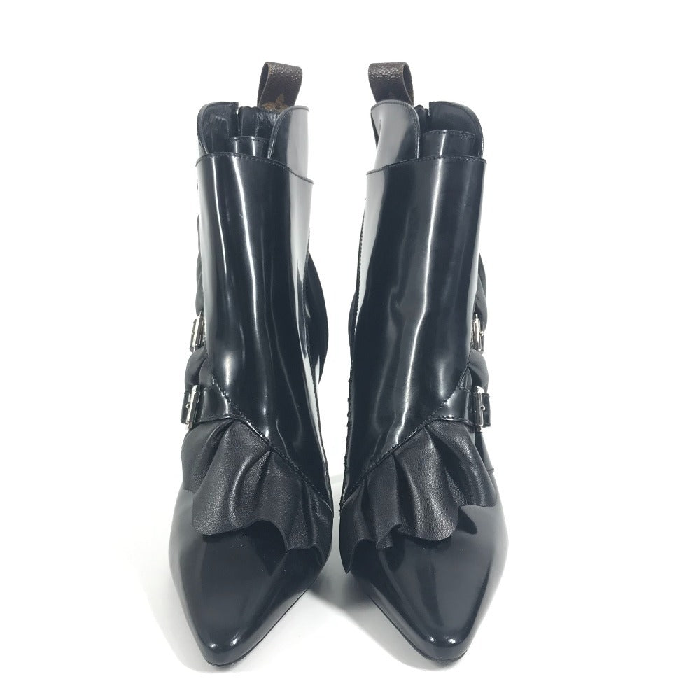 LOUIS VUITTON モノグラム フリル ショートブーツ 靴 シューズ ブーツ レザー レディース ブラック