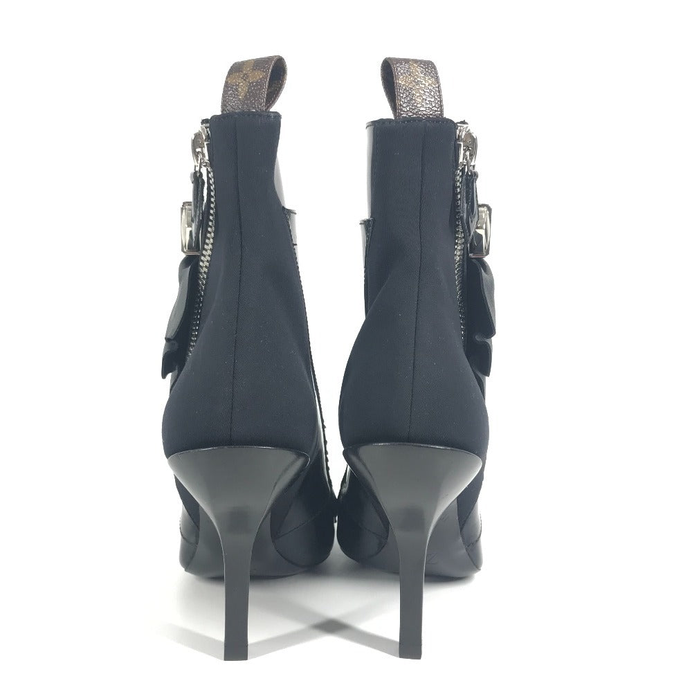 LOUIS VUITTON モノグラム フリル ショートブーツ 靴 シューズ ブーツ レザー レディース ブラック