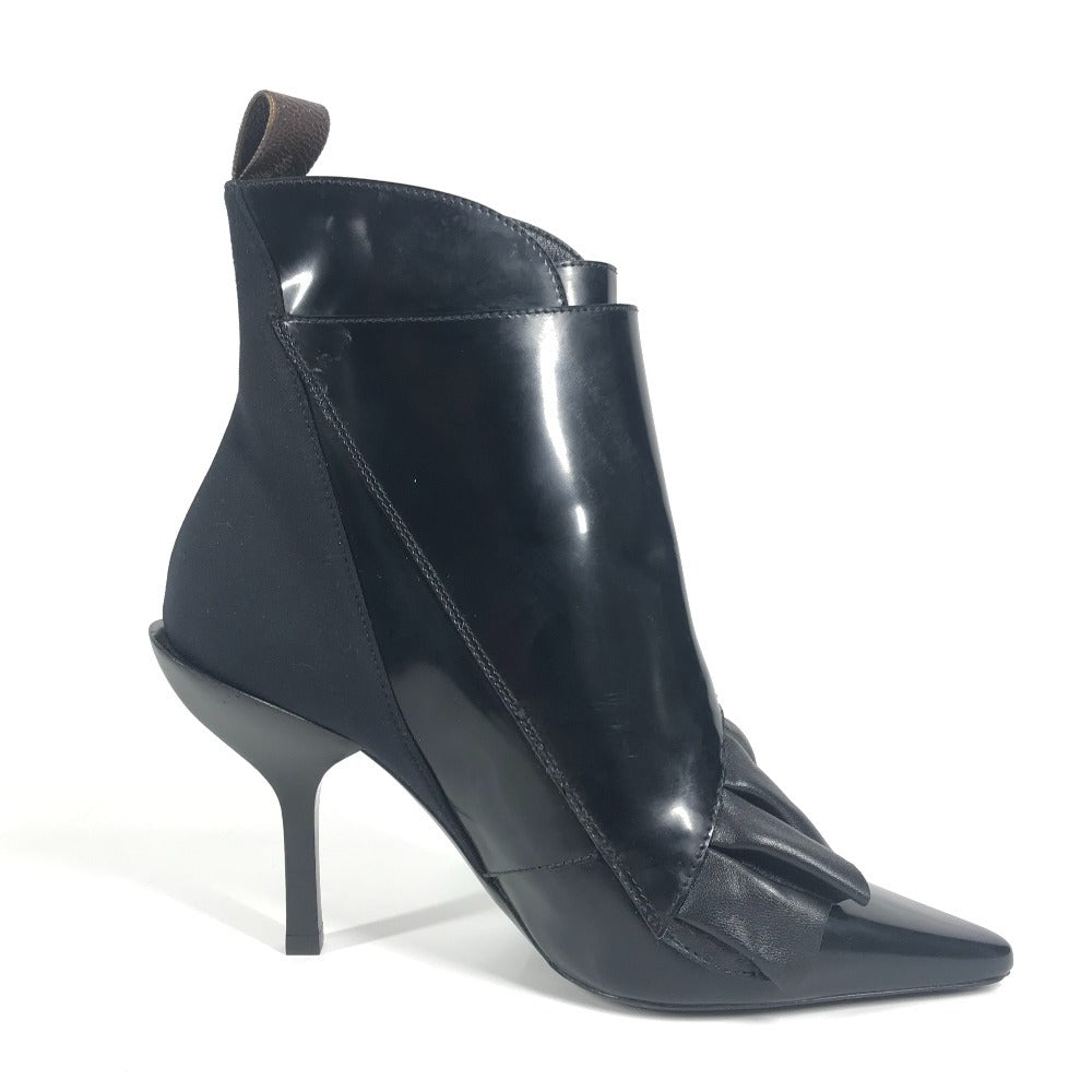 LOUIS VUITTON モノグラム フリル ショートブーツ 靴 シューズ ブーツ レザー レディース ブラック