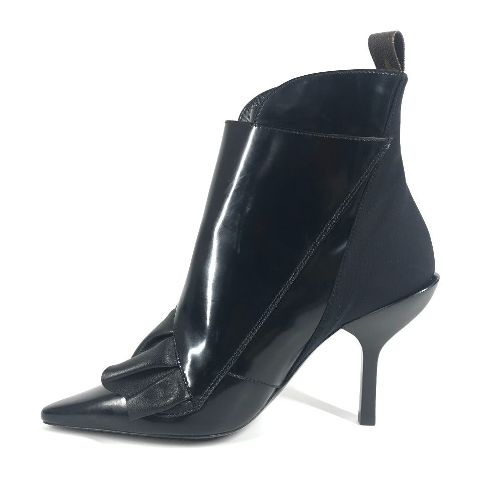 LOUIS VUITTON モノグラム フリル ショートブーツ 靴 シューズ ブーツ レザー レディース ブラック