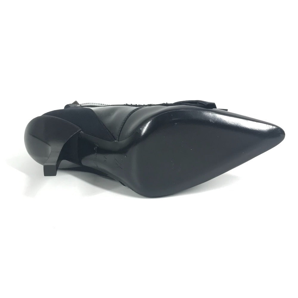 LOUIS VUITTON モノグラム フリル ショートブーツ 靴 シューズ ブーツ レザー レディース ブラック