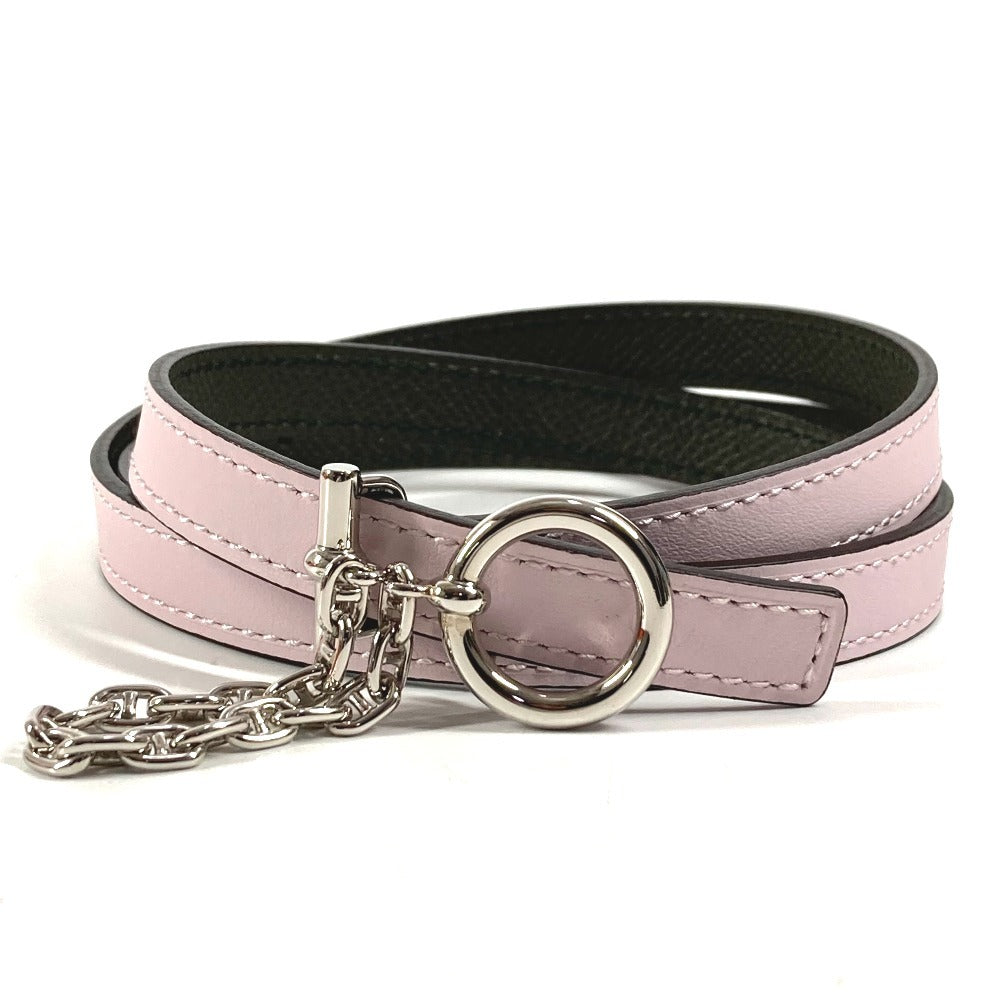 HERMES Carrousel Belt, Thin Leather Chain Belt, Epson, Women's, Vert Maki/Mauve Pale, Pink and Khaki