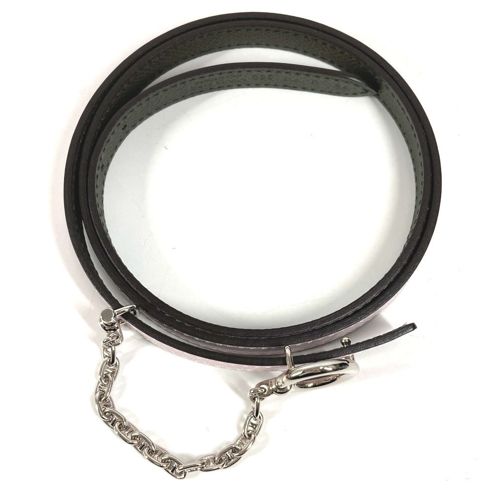 HERMES Carrousel Belt, Thin Leather Chain Belt, Epson, Women's, Vert Maki/Mauve Pale, Pink and Khaki