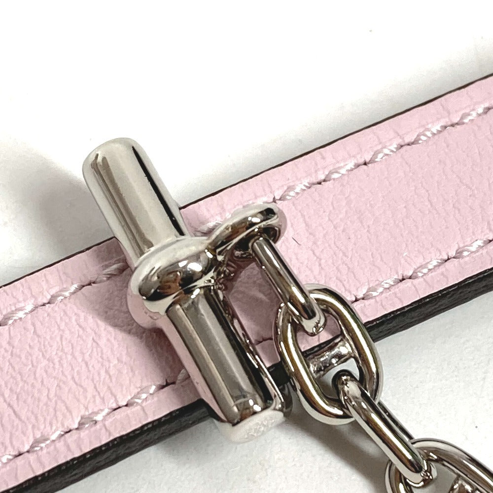 HERMES Carrousel Belt, Thin Leather Chain Belt, Epson, Women's, Vert Maki/Mauve Pale, Pink and Khaki