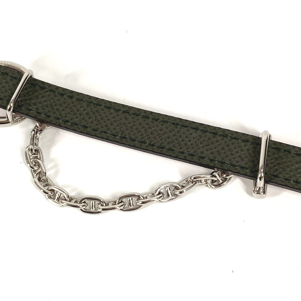 HERMES Carrousel Belt, Thin Leather Chain Belt, Epson, Women's, Vert Maki/Mauve Pale, Pink and Khaki