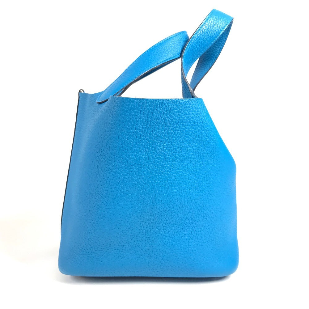 HERMES Picotin Lock PM Tote Bag/Handbag in Taurillon Clemence Leather, Unisex, Blue Frida Blue