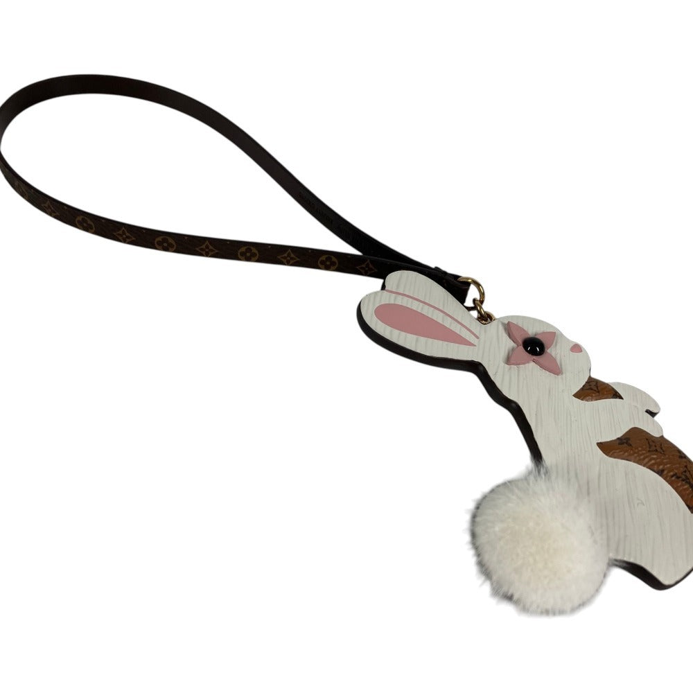 LOUIS VUITTON M03217 Monogram Bag Charm-LV Furry Friend Key Holder Charm Animal Bag Charm Leather White/pink Used