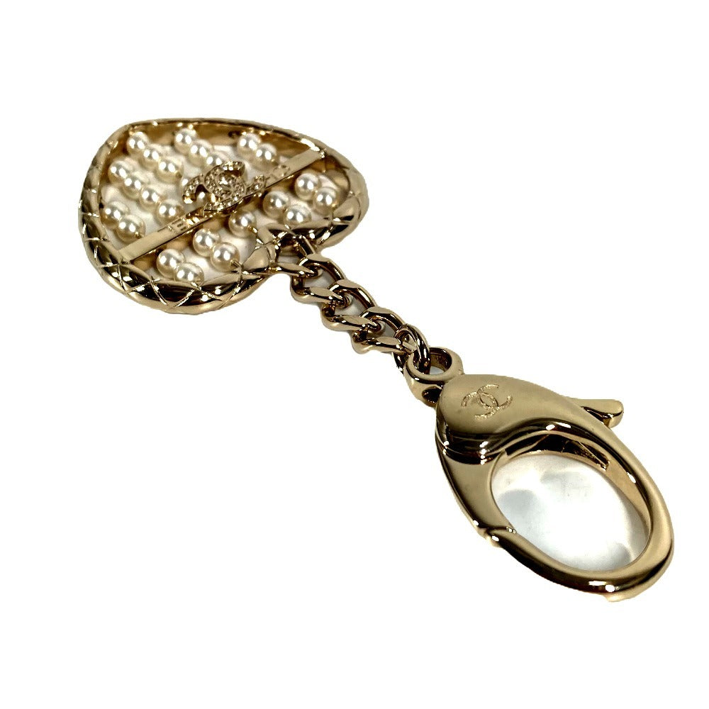 CHANEL ABG045 B25A Heart CC Coco Mark Logo Faux Pearl Rhinestone Bag Charm Chain Keychain Metal Women's Gold
