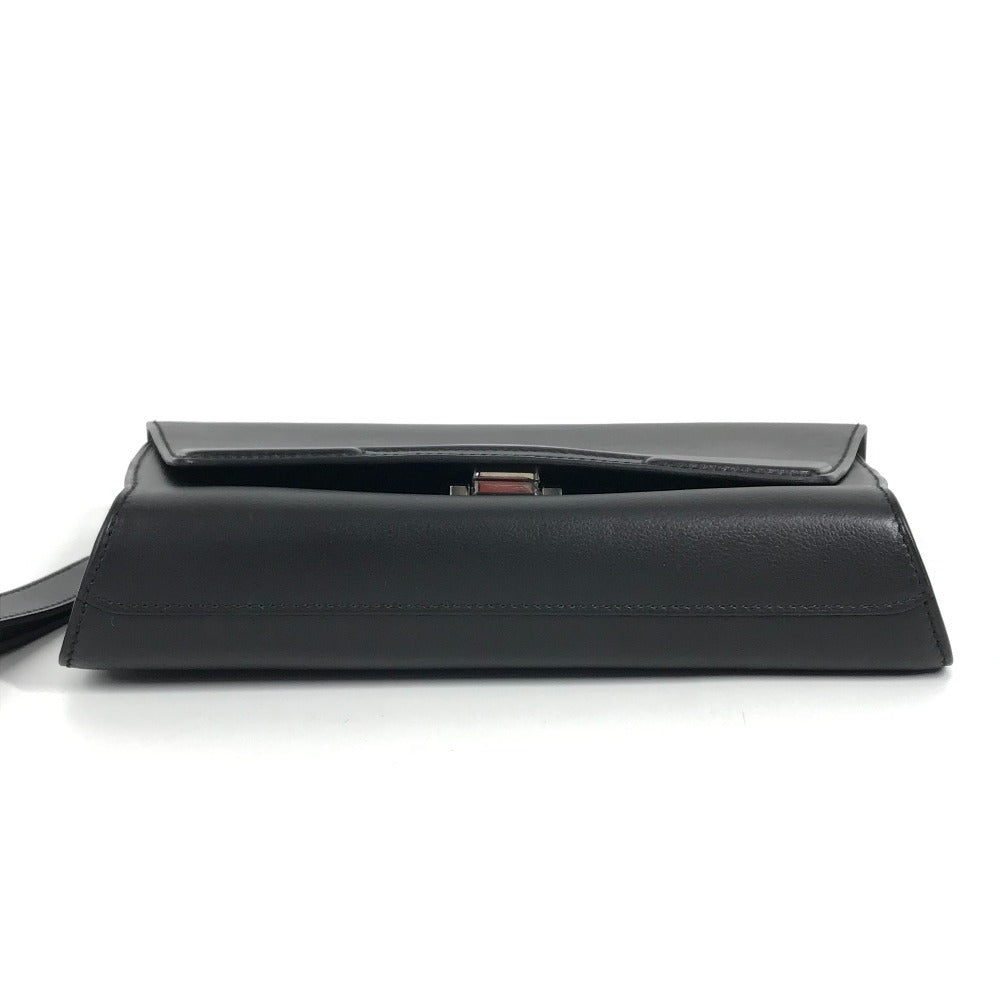 HERMES Novapolis pouch with strap, H logo, flap, clutch bag, Evercolor, unisex, black