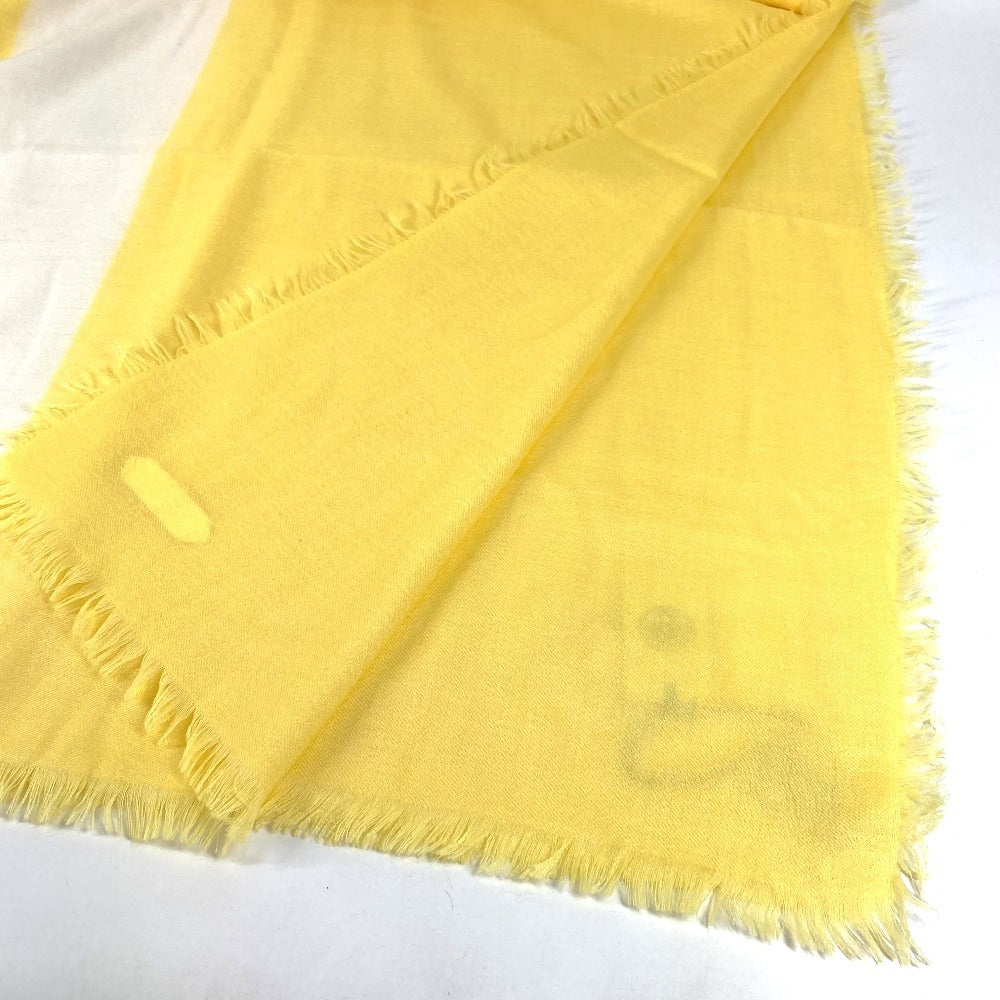 HERMES Bicolor Logo Leather Patch Leather Tag Large Stole Fringe Shawl Cashmere Unisex Yellow