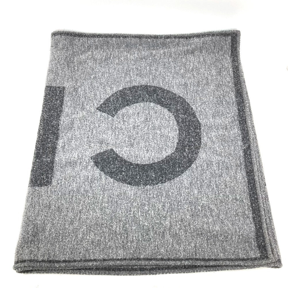 CHANEL 19K ロゴ 大判 ストール ブランケット マフラー カシミヤ ユニセックス グレー