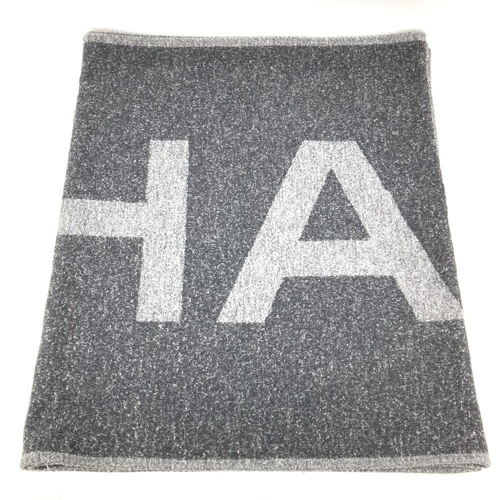 CHANEL 19K ロゴ 大判 ストール ブランケット マフラー カシミヤ ユニセックス グレー