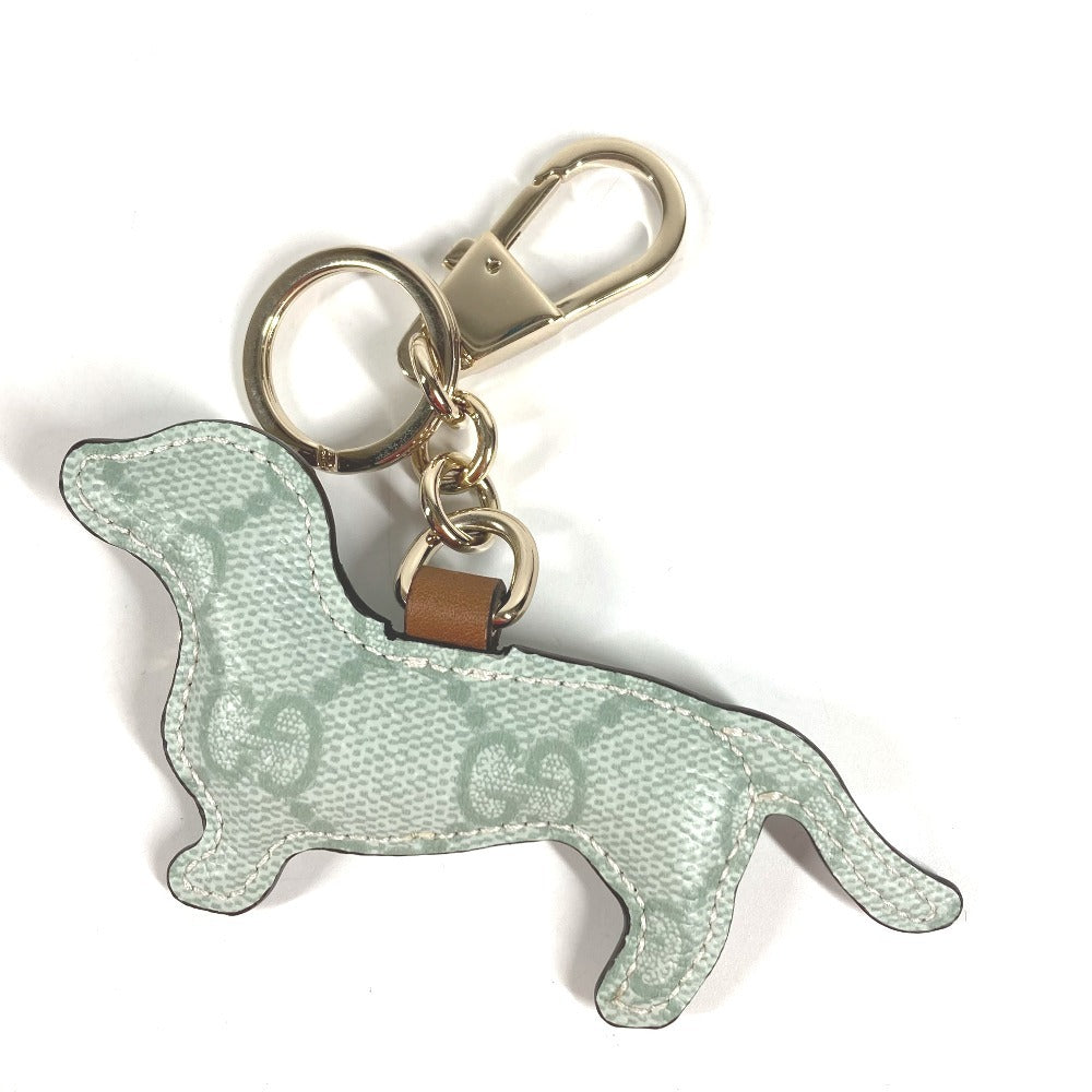 GUCCI 821812 GGスプリーム GGエンブレム ドッグ シェイプ バッグ チャーム 犬 キーホルダー バッグチャーム GGスプリームキャンバス ユニセックス ライトグリーン