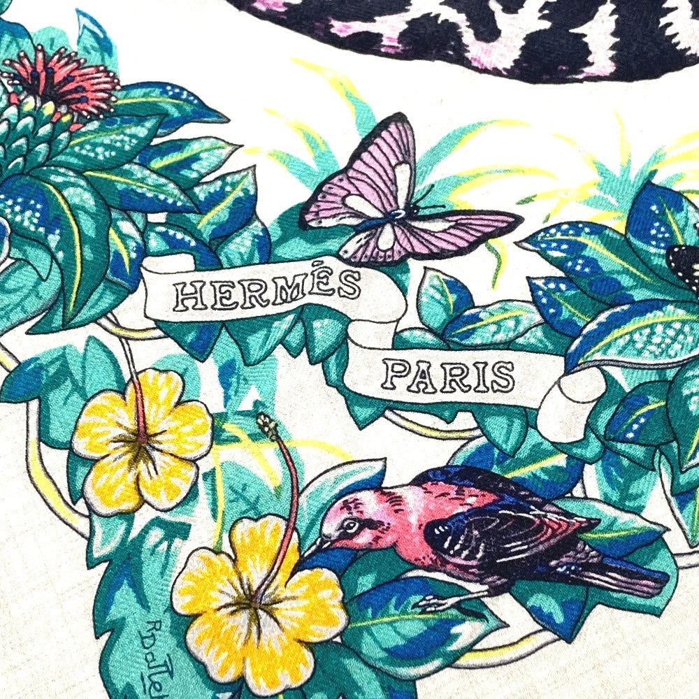 HERMES Jungle Love Triangle Géant 140 Shawl Stole Large Triangle Scarf Cashmere Unisex Gray