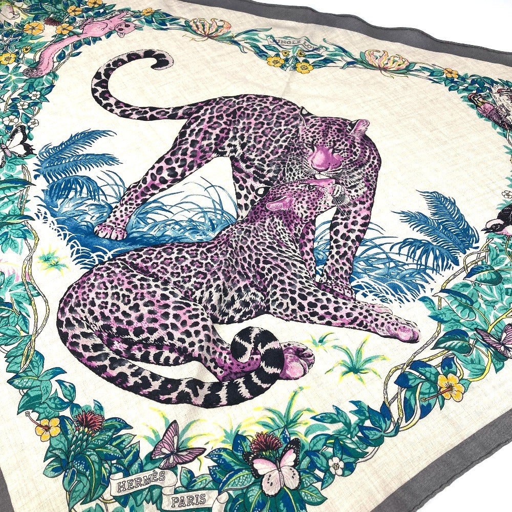 HERMES Jungle Love Triangle Géant 140 Shawl Stole Large Triangle Scarf Cashmere Unisex Gray