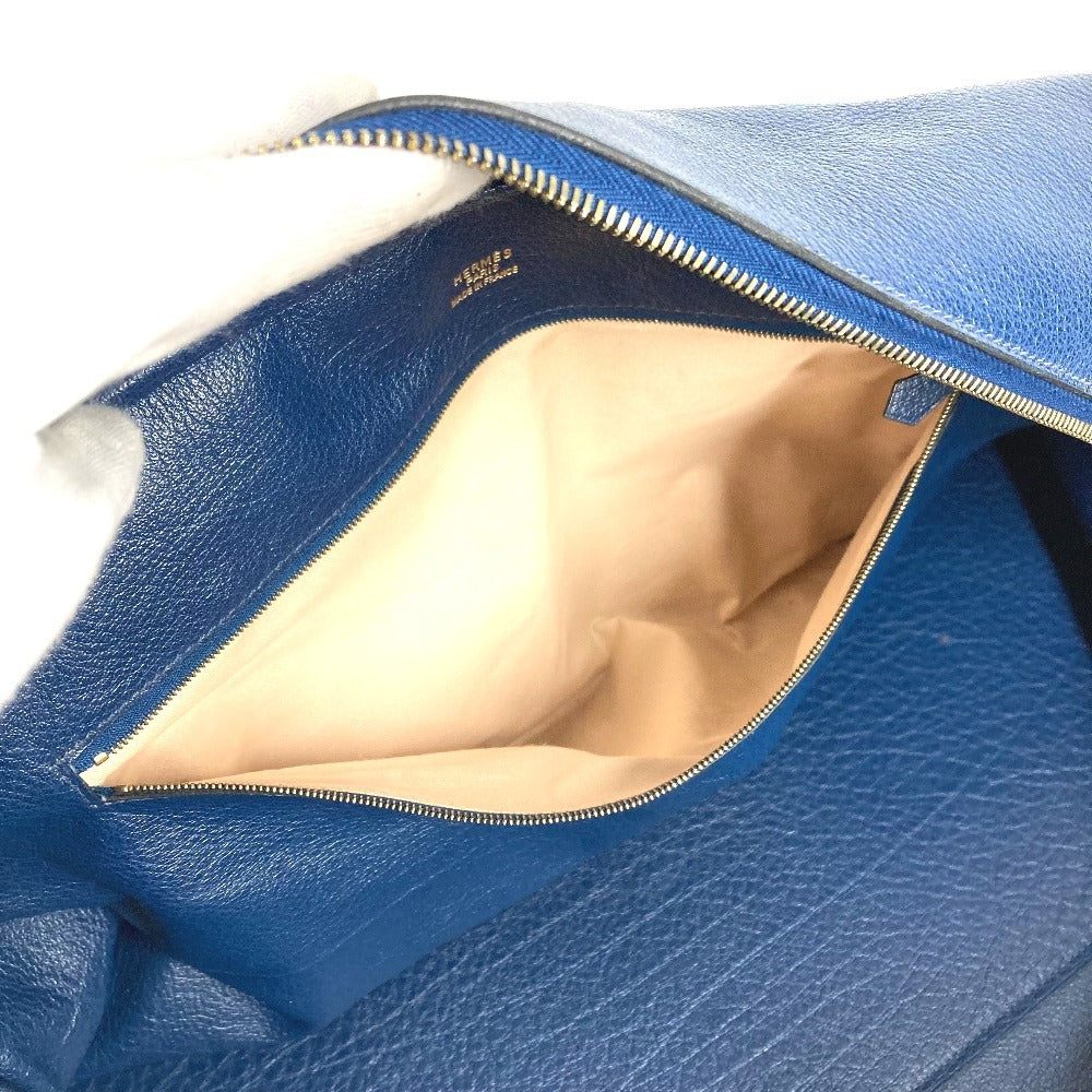 HERMES Gallop Handbag, Travel Bag, Boston Bag, Buffalo Skipper, Unisex, Blue