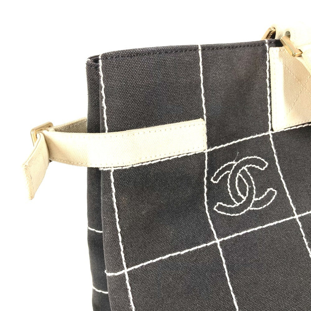 CHANEL バイカラー CC ココマーク ロゴ カバン トートバッグ 肩掛け ハンドバッグ ショルダーバッグ キャンバス ユニセックス ブラック