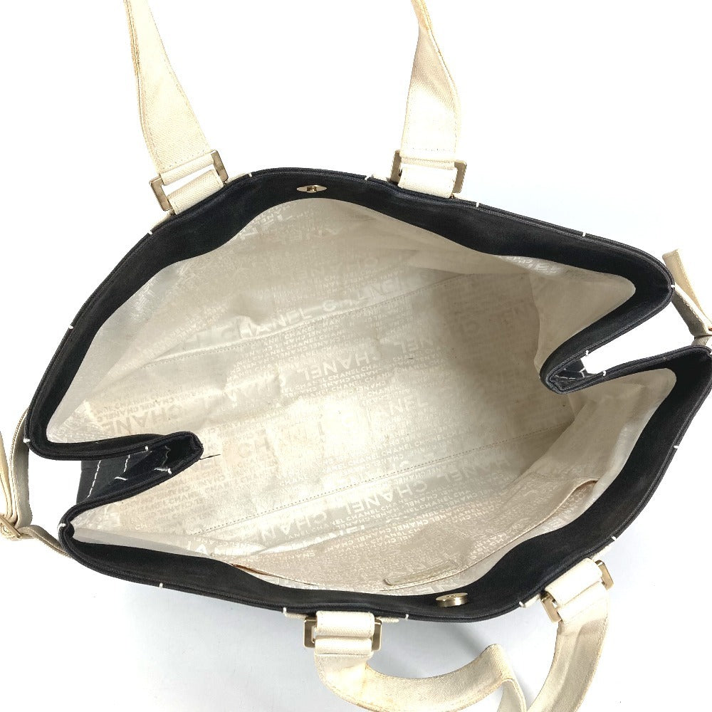 CHANEL バイカラー CC ココマーク ロゴ カバン トートバッグ 肩掛け ハンドバッグ ショルダーバッグ キャンバス ユニセックス ブラック