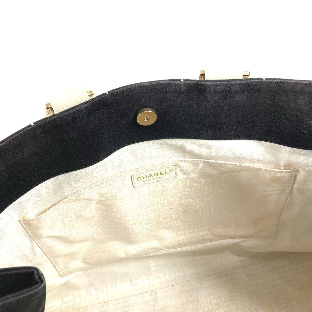 CHANEL バイカラー CC ココマーク ロゴ カバン トートバッグ 肩掛け ハンドバッグ ショルダーバッグ キャンバス ユニセックス ブラック