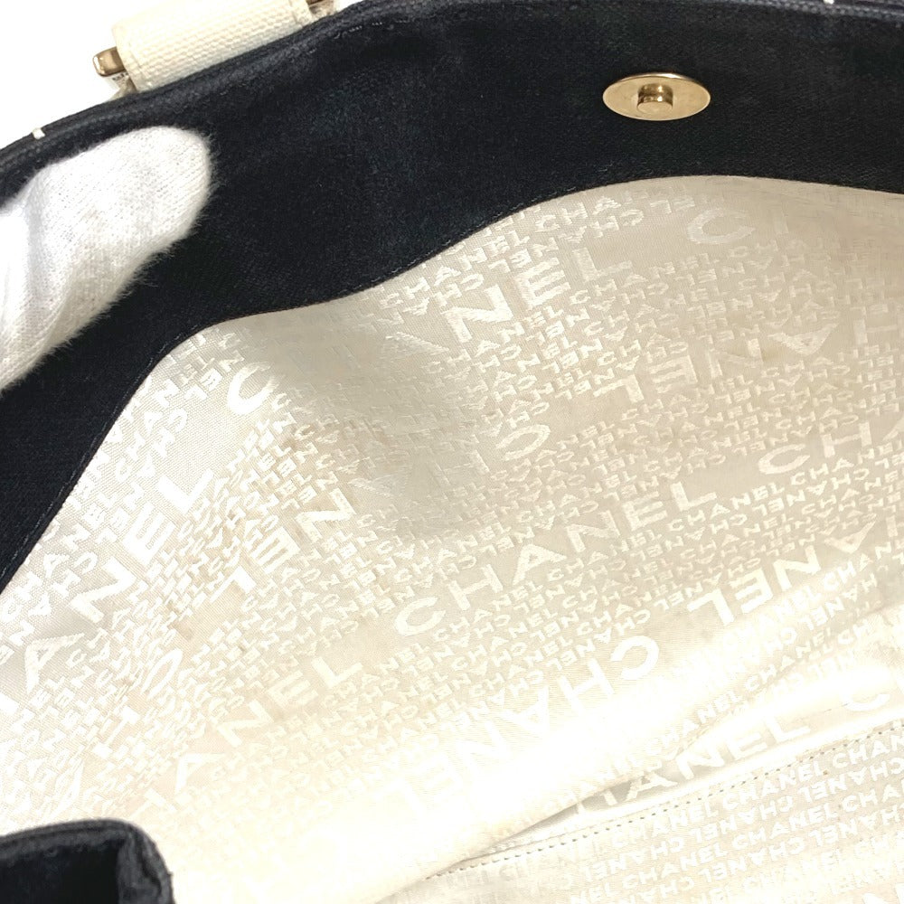 ชาแนล กระเป๋าโท้ท Bicolor CC Coco Mark Logo กระเป๋าสะพายไหล่ กระเป๋าถือ ผ้าแคนวาส unisex สีดำ