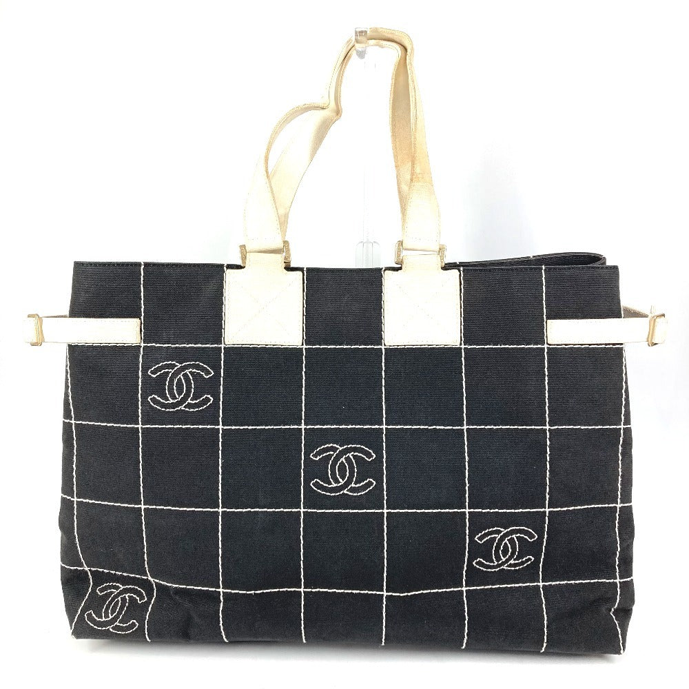 CHANEL バイカラー CC ココマーク ロゴ カバン トートバッグ 肩掛け ハンドバッグ ショルダーバッグ キャンバス ユニセックス ブラック