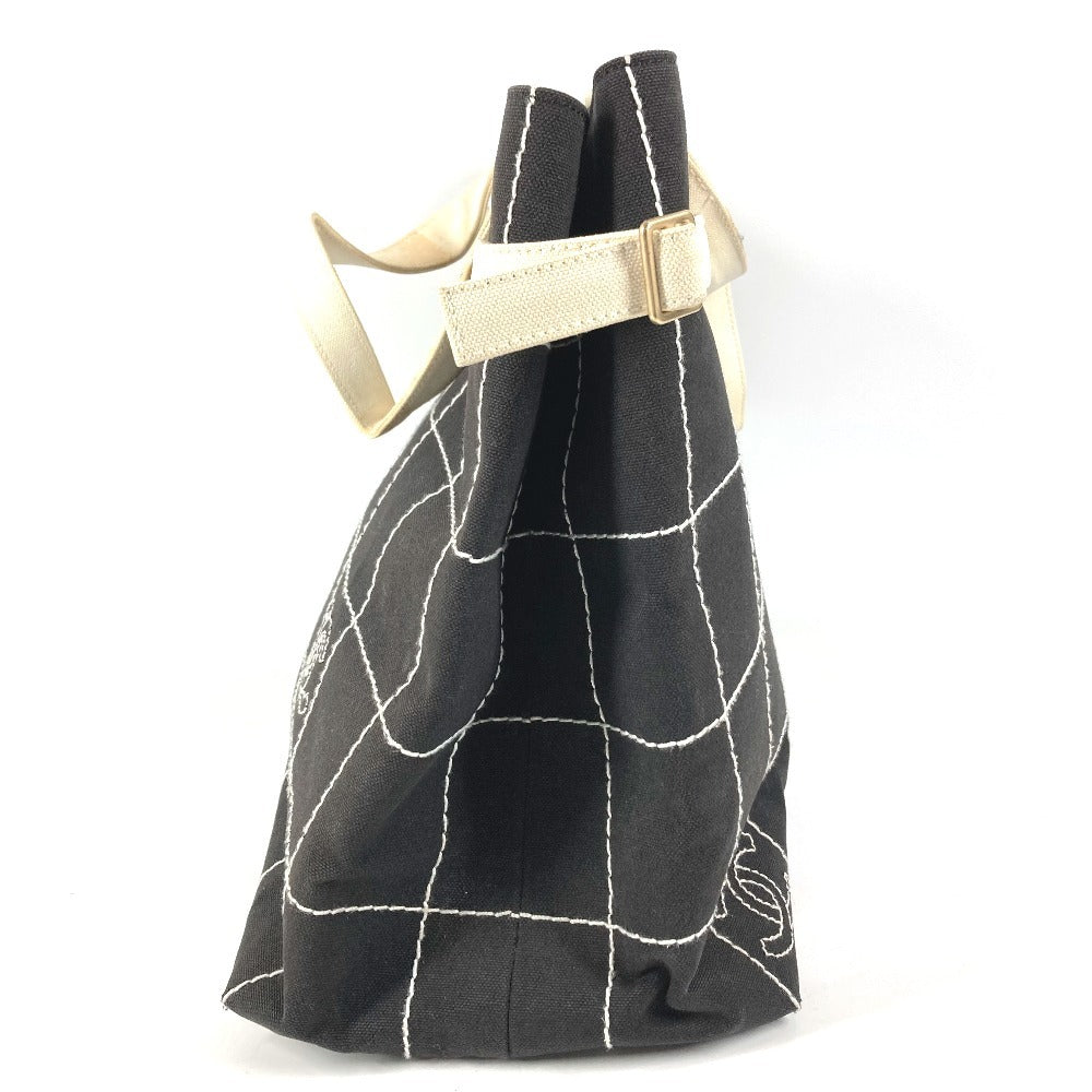 CHANEL バイカラー CC ココマーク ロゴ カバン トートバッグ 肩掛け ハンドバッグ ショルダーバッグ キャンバス ユニセックス ブラック