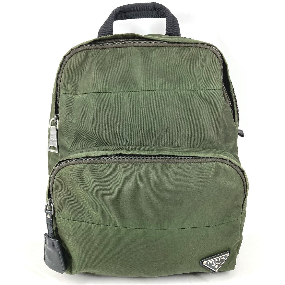 PRADA Triangle Logo Plate Bag Backpack Rucksack Nylon Unisex Khaki