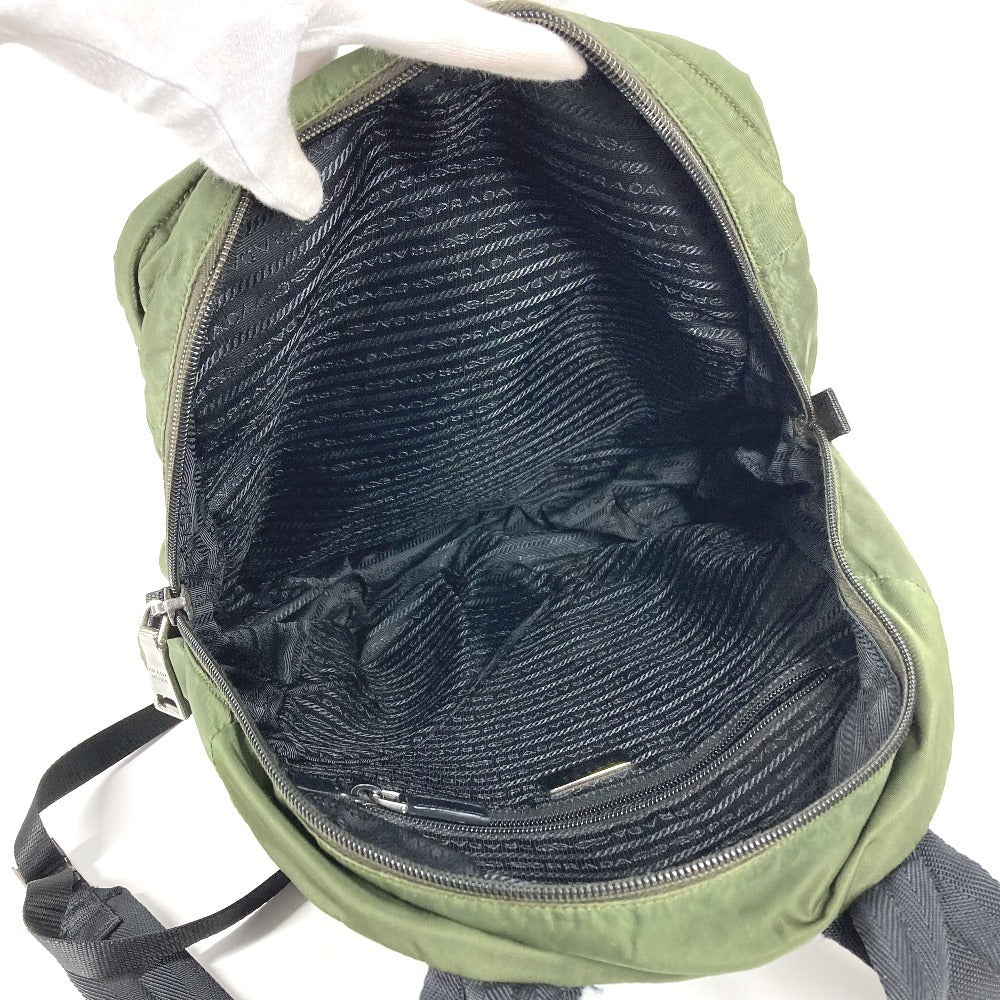 PRADA Triangle Logo Plate Bag Backpack Rucksack Nylon Unisex Khaki