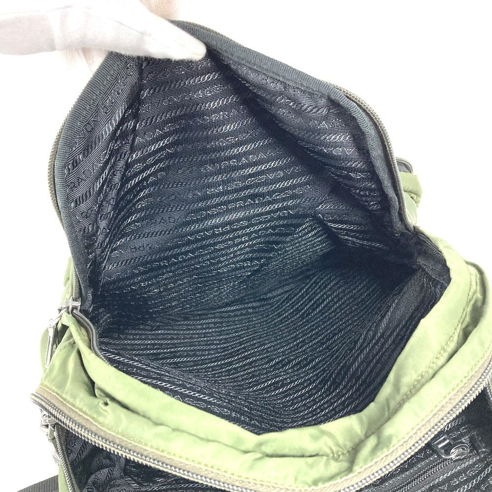 PRADA Triangle Logo Plate Bag Backpack Rucksack Nylon Unisex Khaki