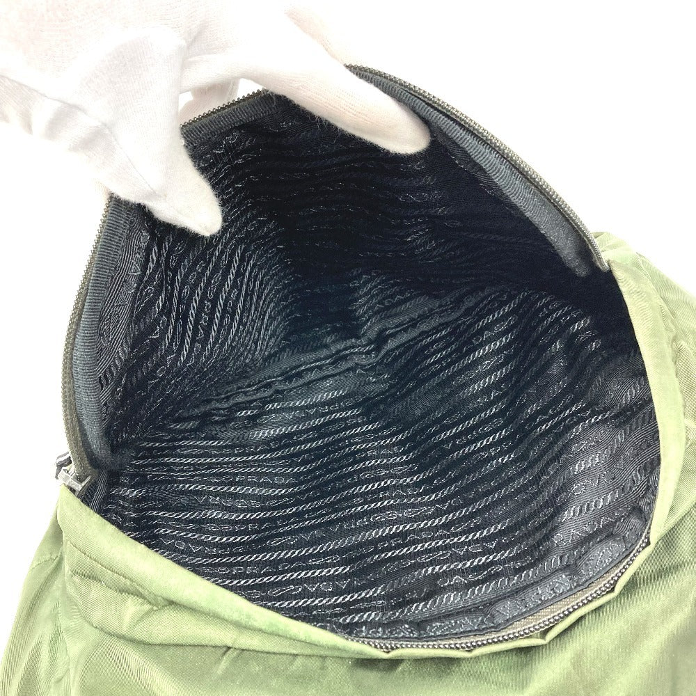 PRADA Triangle Logo Plate Bag Backpack Rucksack Nylon Unisex Khaki