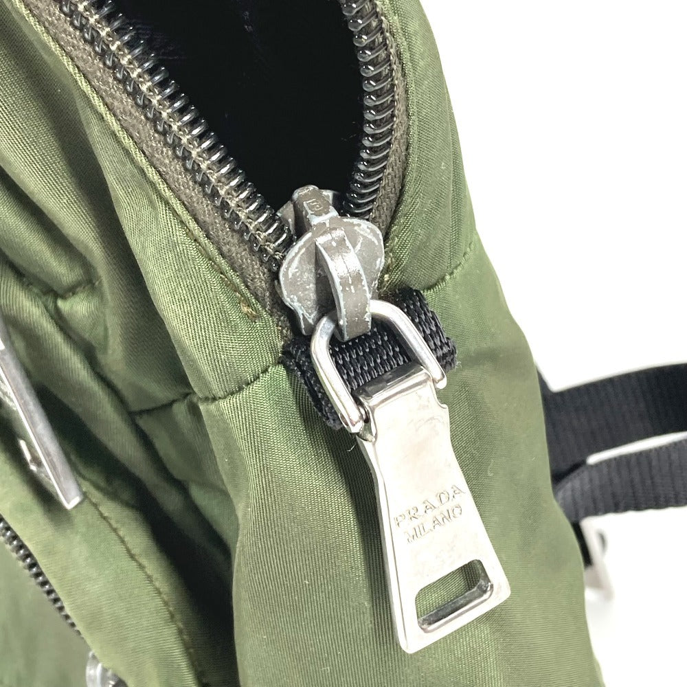 PRADA Triangle Logo Plate Bag Backpack Rucksack Nylon Unisex Khaki