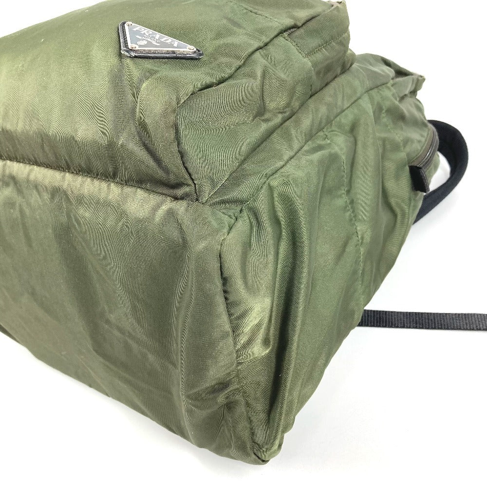 PRADA Triangle Logo Plate Bag Backpack Rucksack Nylon Unisex Khaki