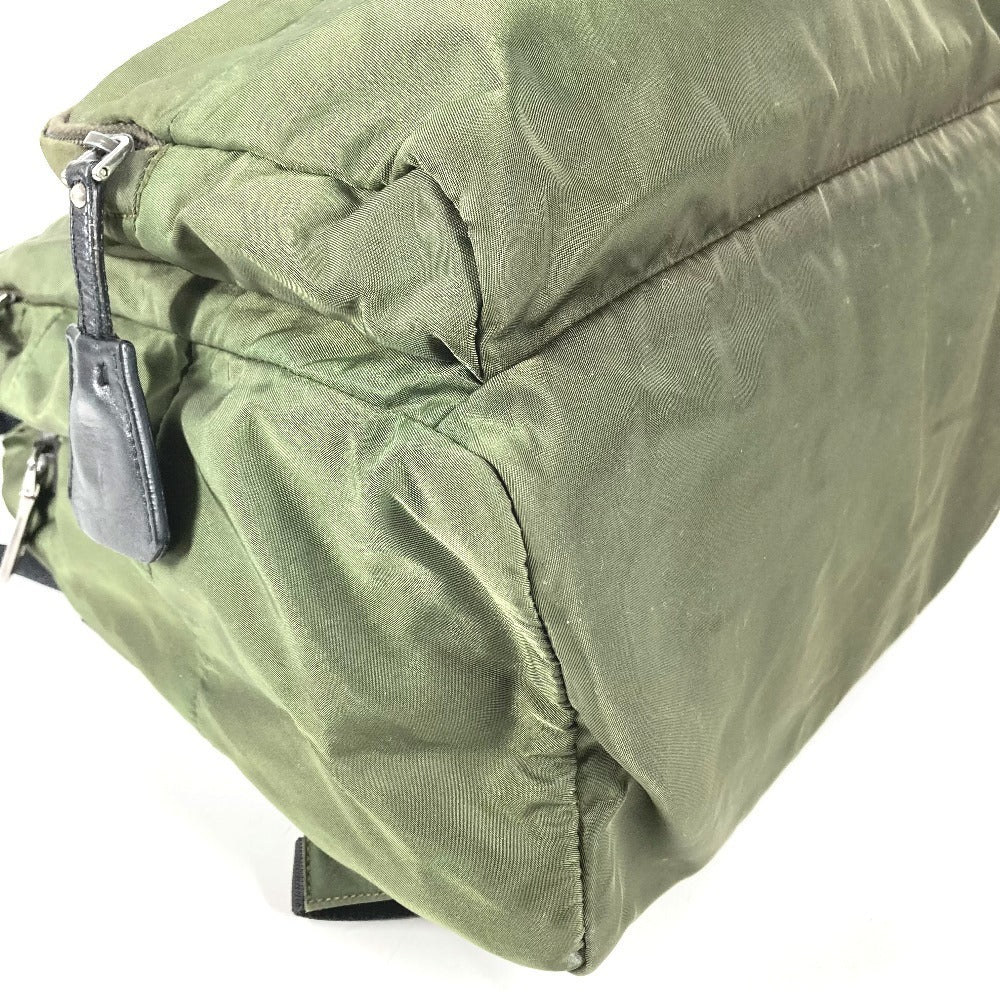 PRADA Triangle Logo Plate Bag Backpack Rucksack Nylon Unisex Khaki