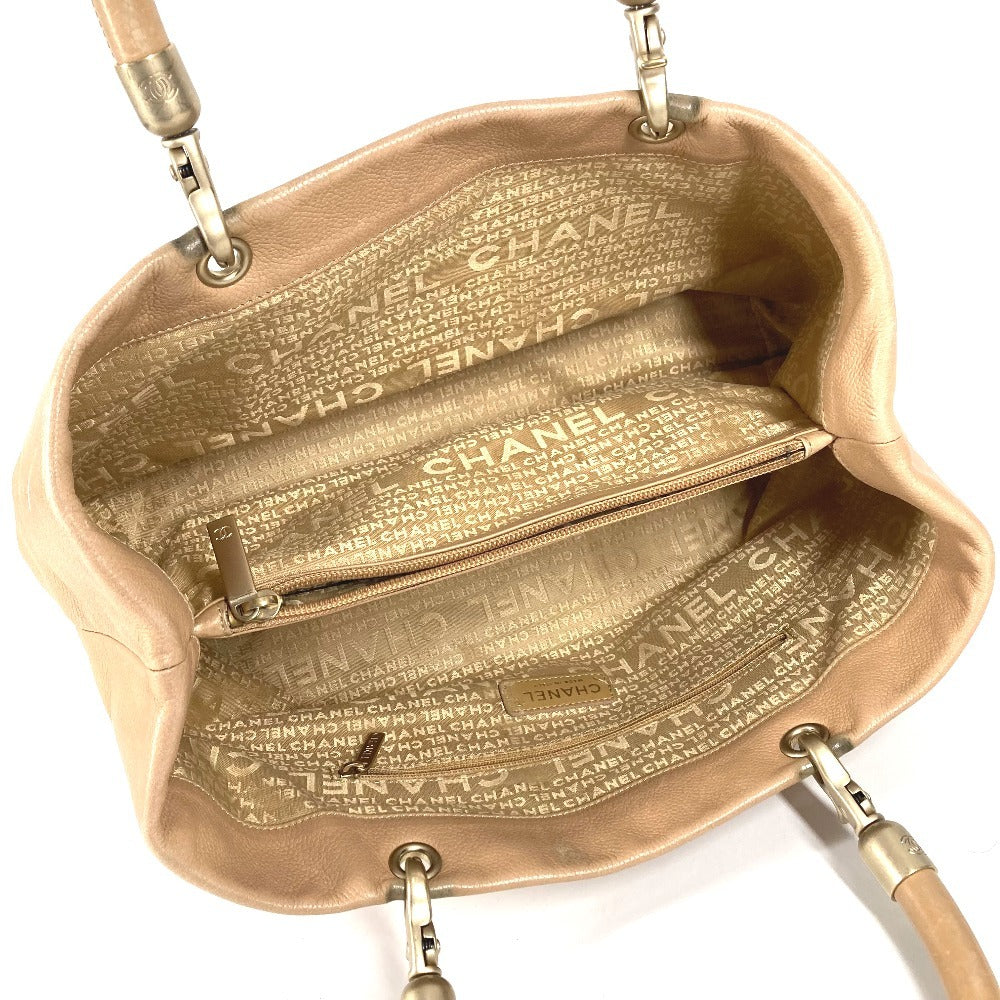 CHANEL CC ココマーク ロゴ カバン トートバッグ 肩掛け ハンドバッグ ショルダーバッグ キャビアスキン ユニセックス ベージュ