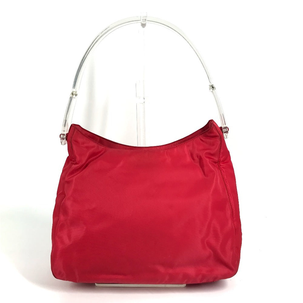 PRADA Triangle Logo Plate Plastic Handle Bag Handbag Shoulder Bag Nylon Unisex Red