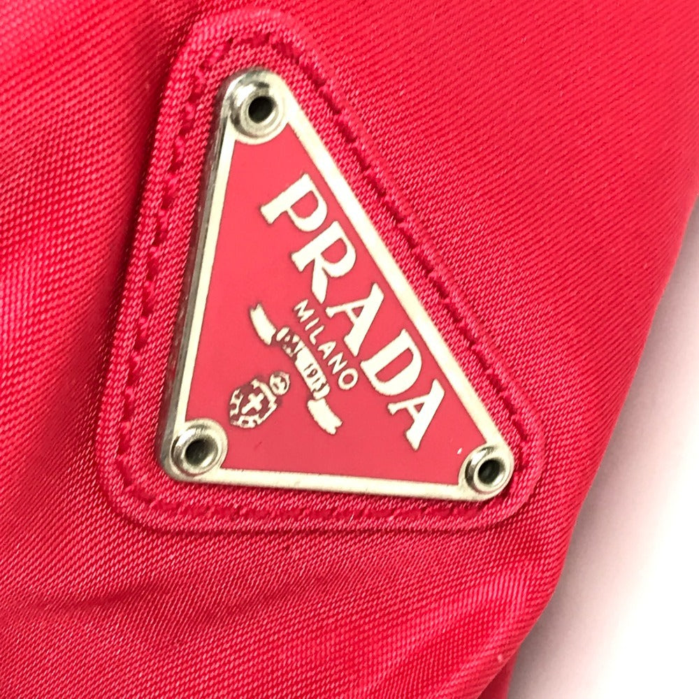 PRADA Triangle Logo Plate Plastic Handle Bag Handbag Shoulder Bag Nylon Unisex Red