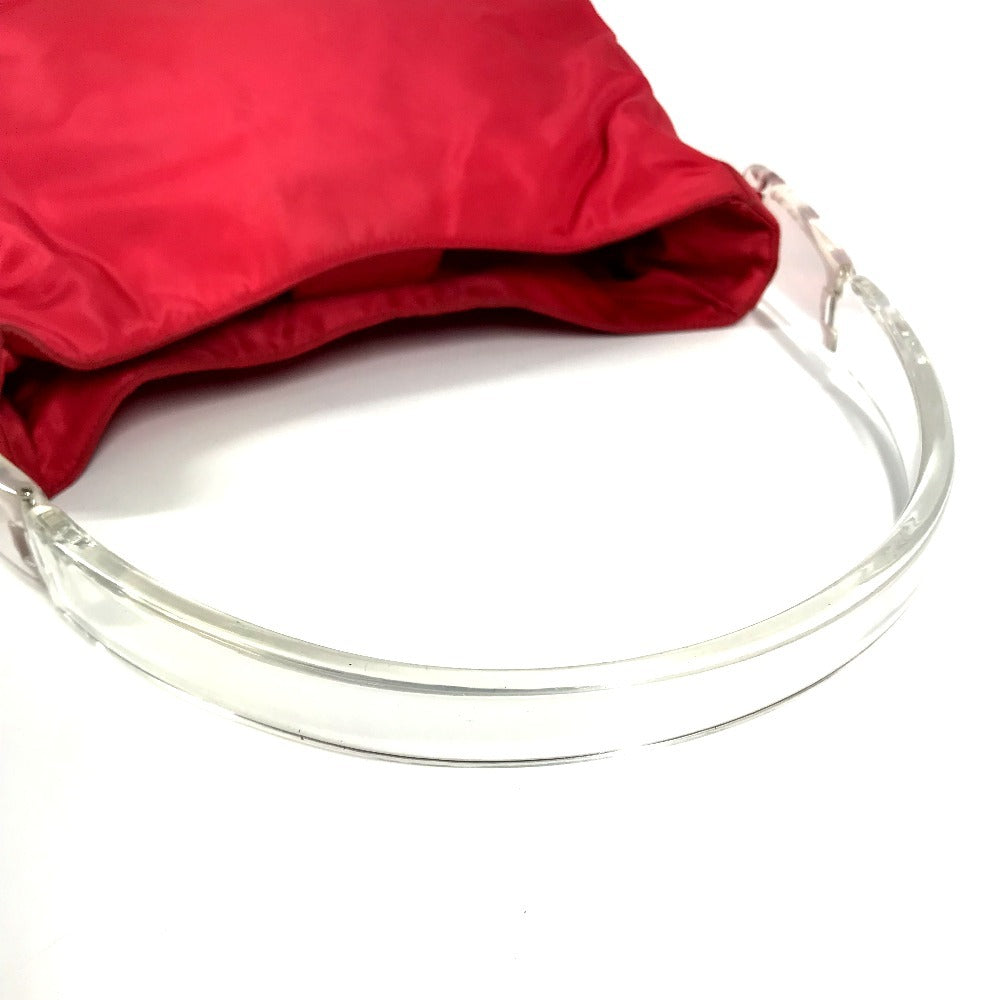 PRADA Triangle Logo Plate Plastic Handle Bag Handbag Shoulder Bag Nylon Unisex Red
