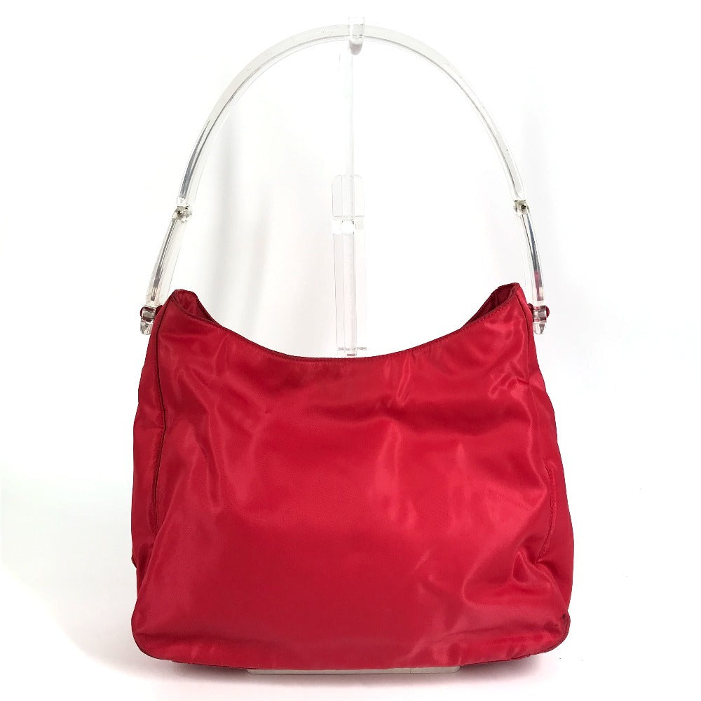 PRADA Triangle Logo Plate Plastic Handle Bag Handbag Shoulder Bag Nylon Unisex Red