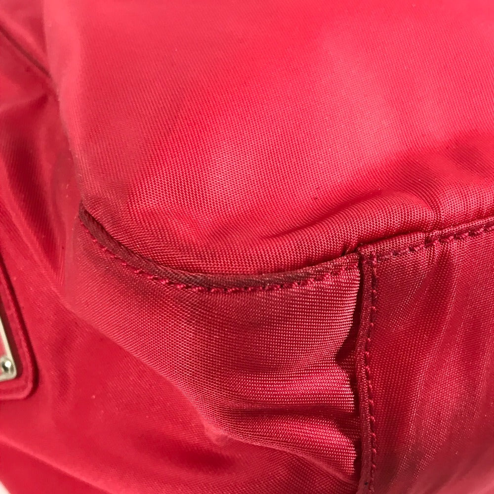 PRADA Triangle Logo Plate Plastic Handle Bag Handbag Shoulder Bag Nylon Unisex Red