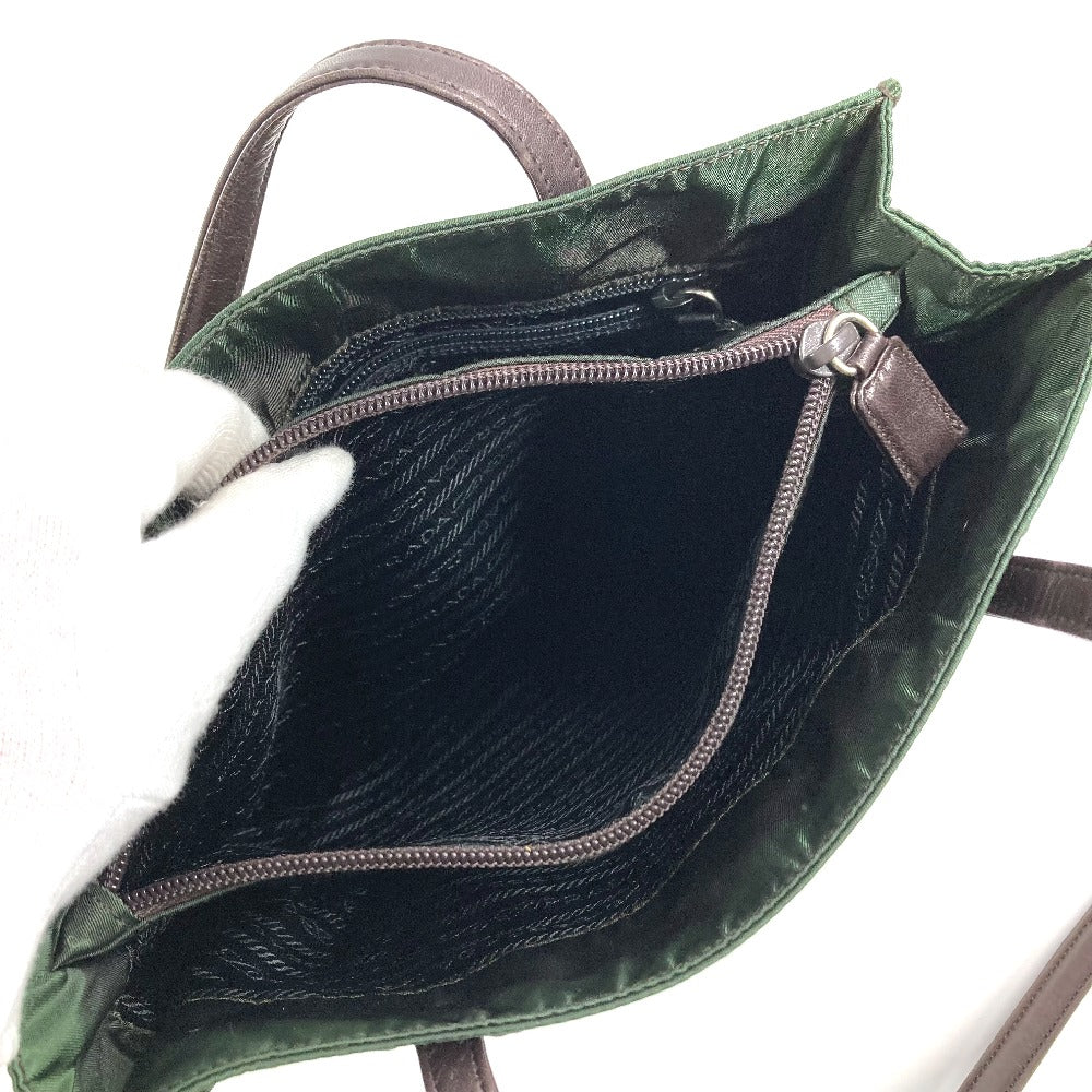 PRADA Triangle Logo Plate Handbag Tote Bag Shoulder Bag Nylon Unisex Khaki