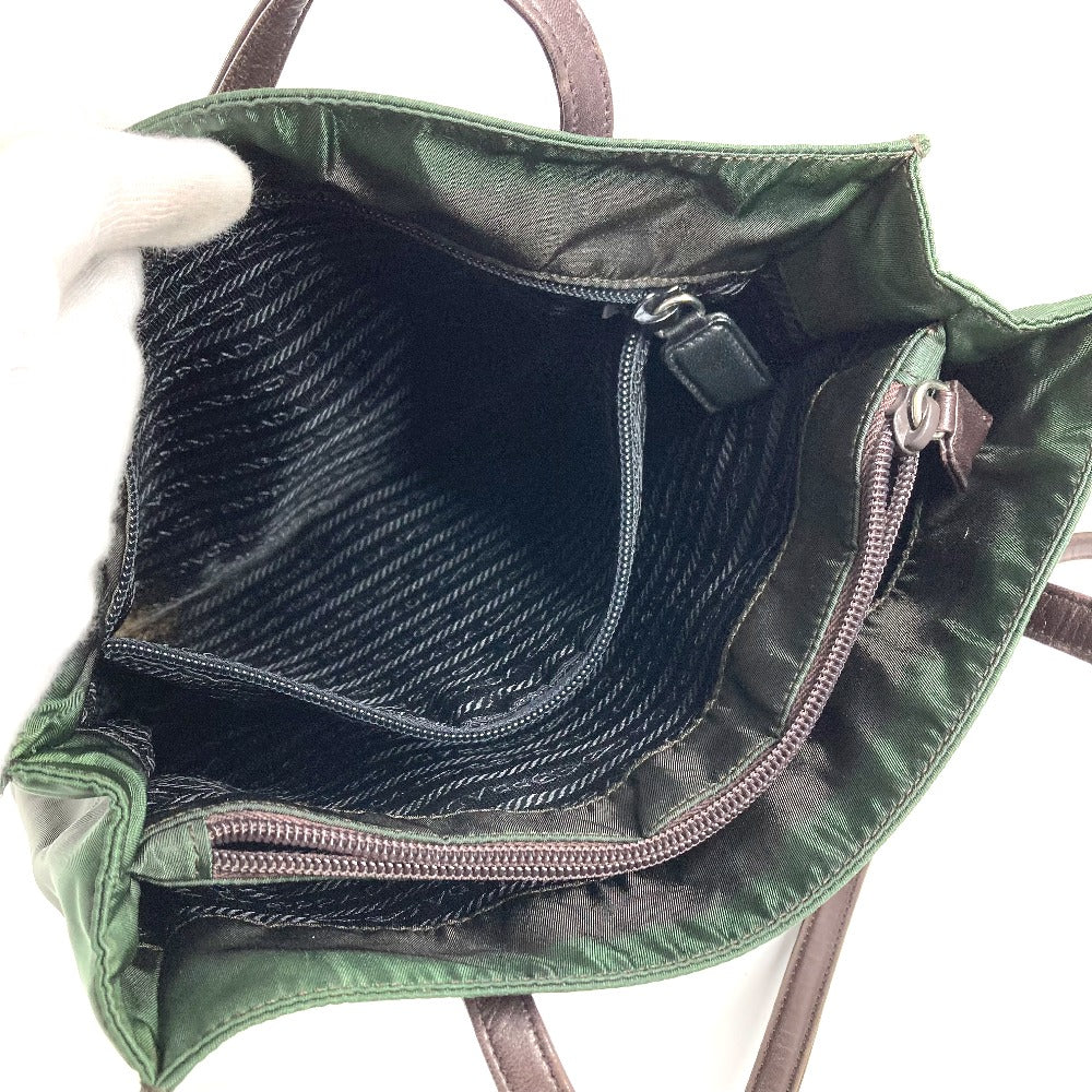 PRADA Triangle Logo Plate Handbag Tote Bag Shoulder Bag Nylon Unisex Khaki